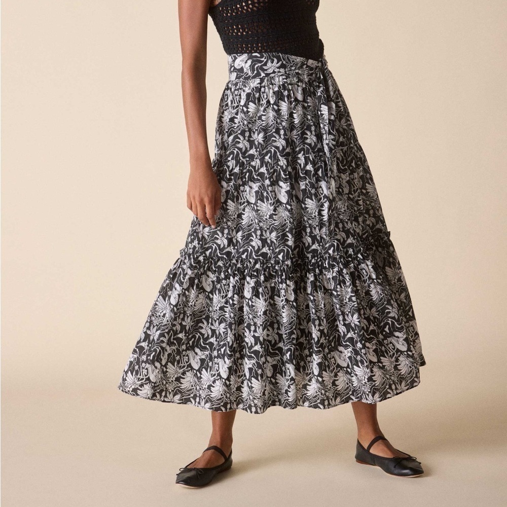 St Roche Tiered Organic Cotton Floral Selma Skirt Ankle Length NWT!